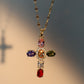 18K Gold Stainless Steel Color Gemstones Cross Necklace