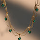 14K Real Gold Plated Double Layer Green Heart Necklace