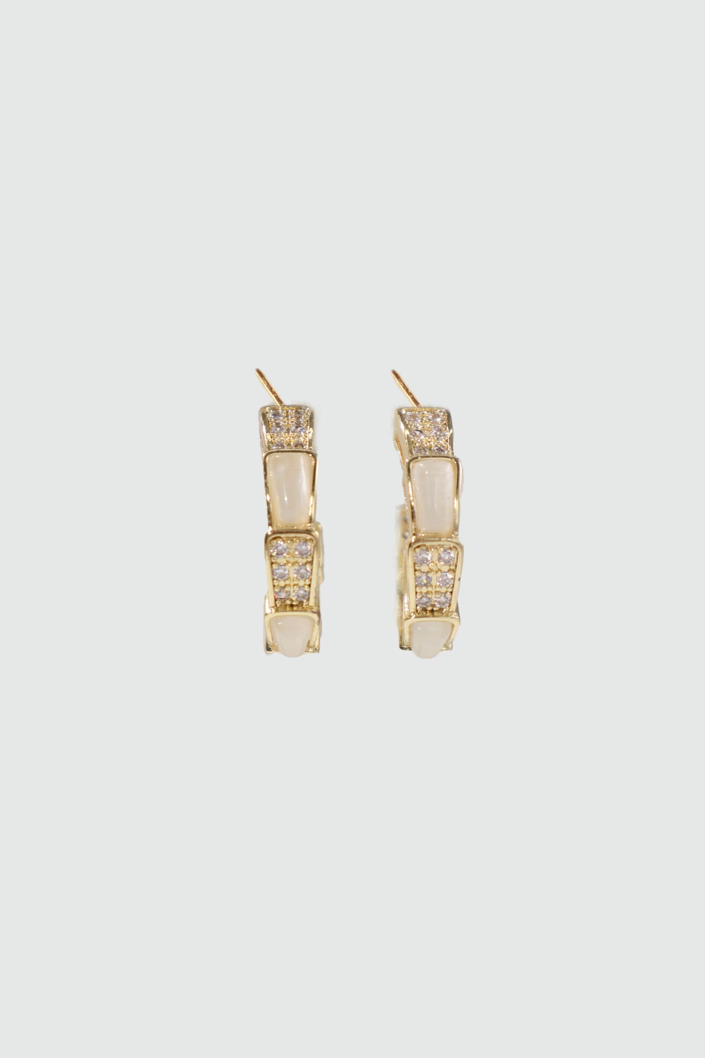 14K Real Gold Plated White Opal Diamond Earrings