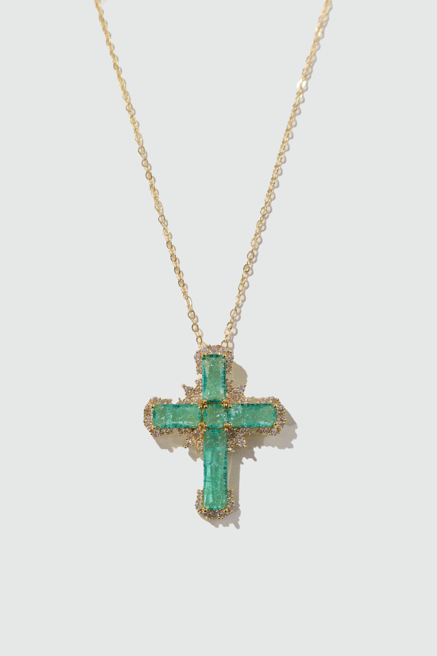 Gold Plated Green Cross Necklace