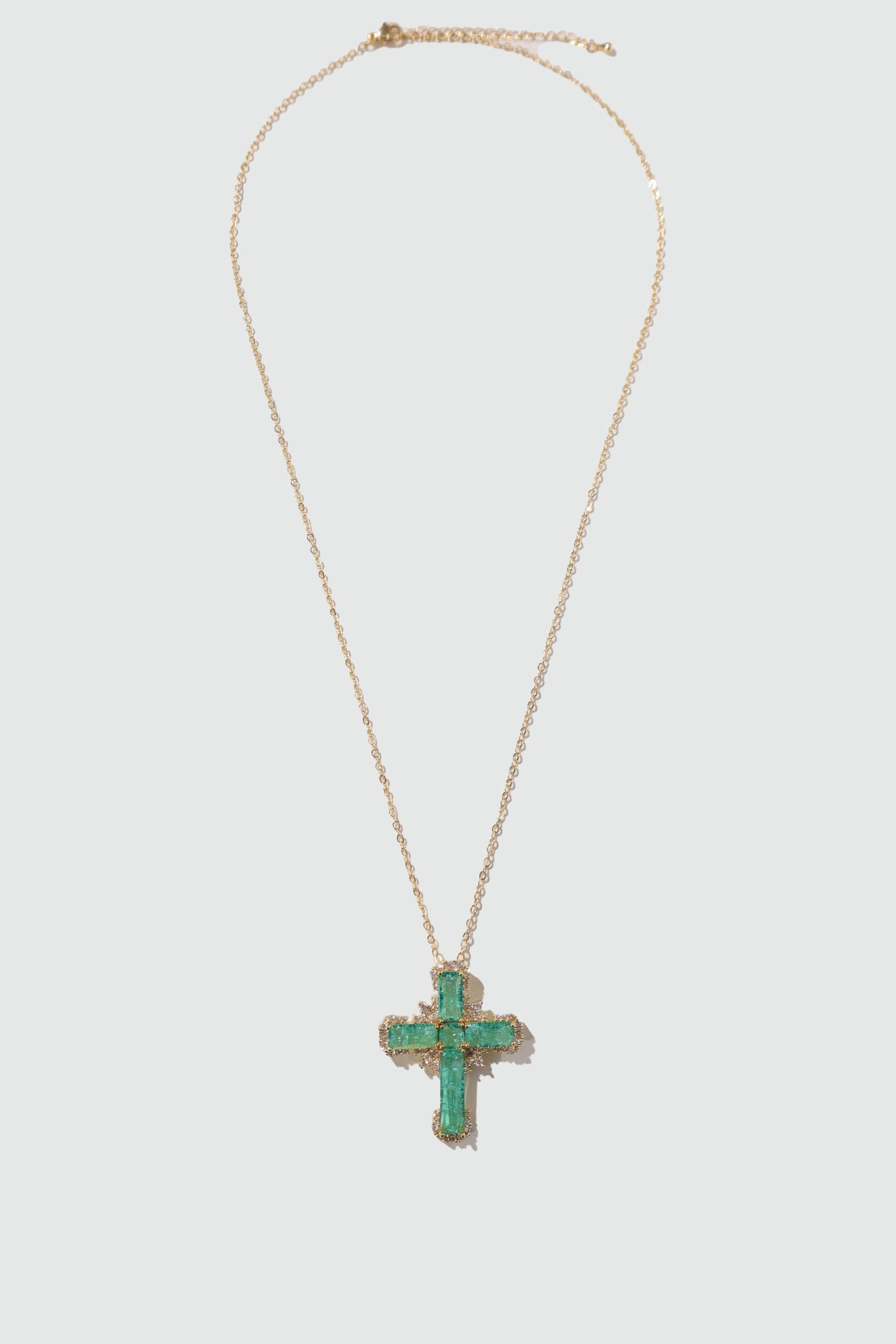 Gold Plated Green Cross Necklace