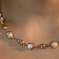 18K Real Gold Plated Multi Diamond Pearl Necklace