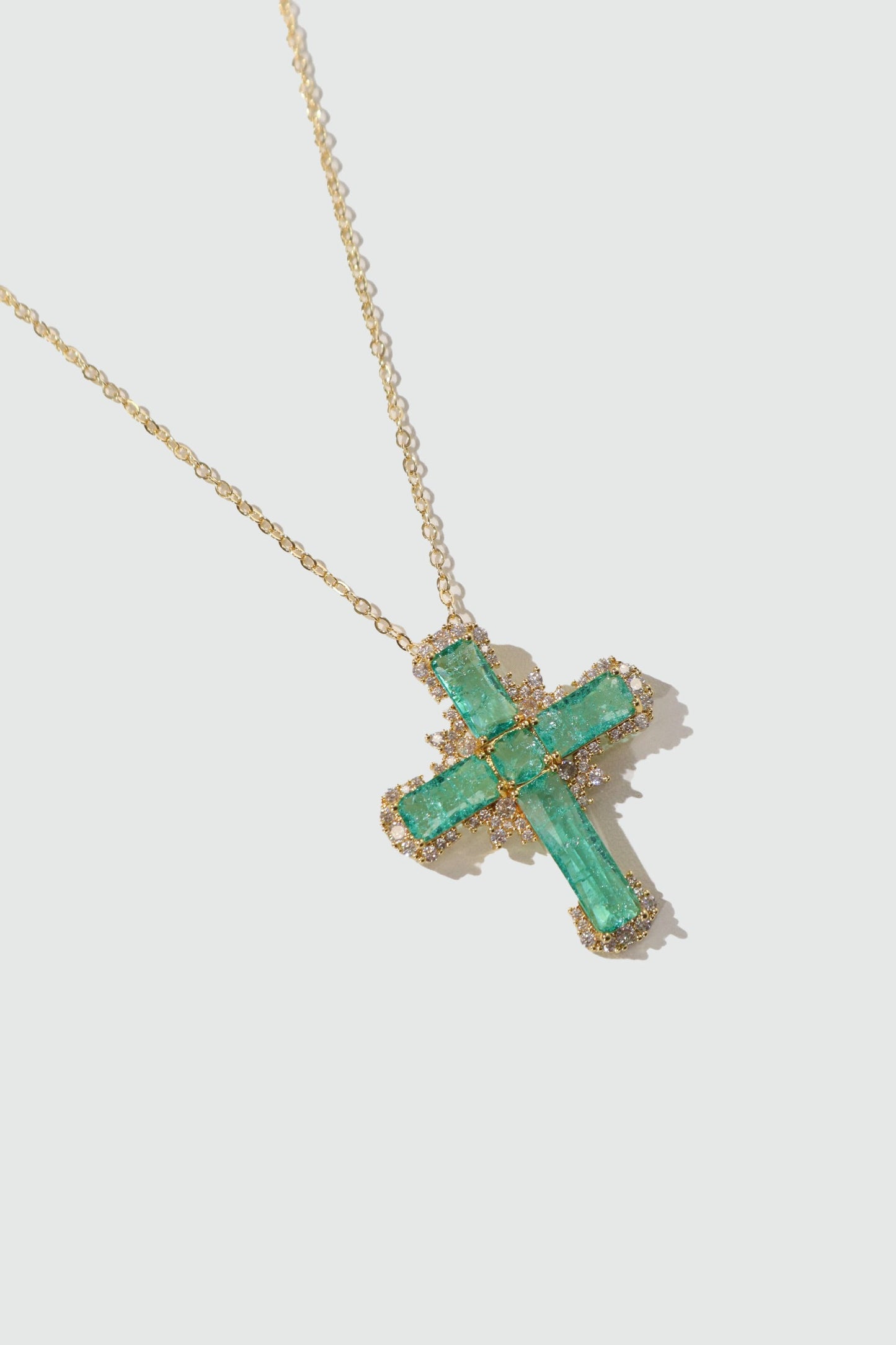 Gold Plated Green Cross Necklace