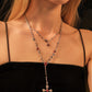 Platinum Plated Red Gem Cross Lariat Necklace