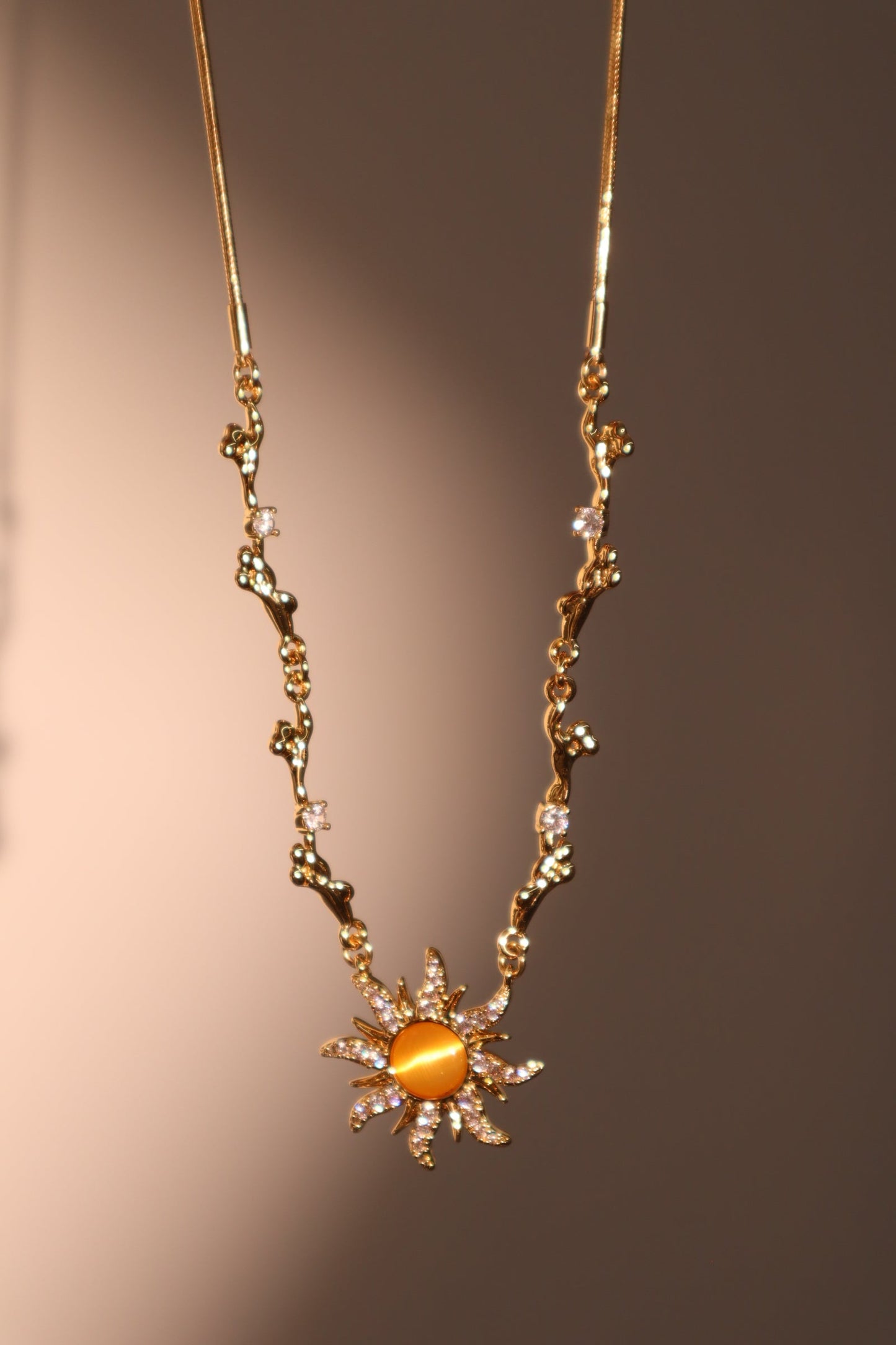 18K Real Gold Plated Orange Opal Sun Necklace