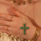 Gold Plated Green Cross Necklace