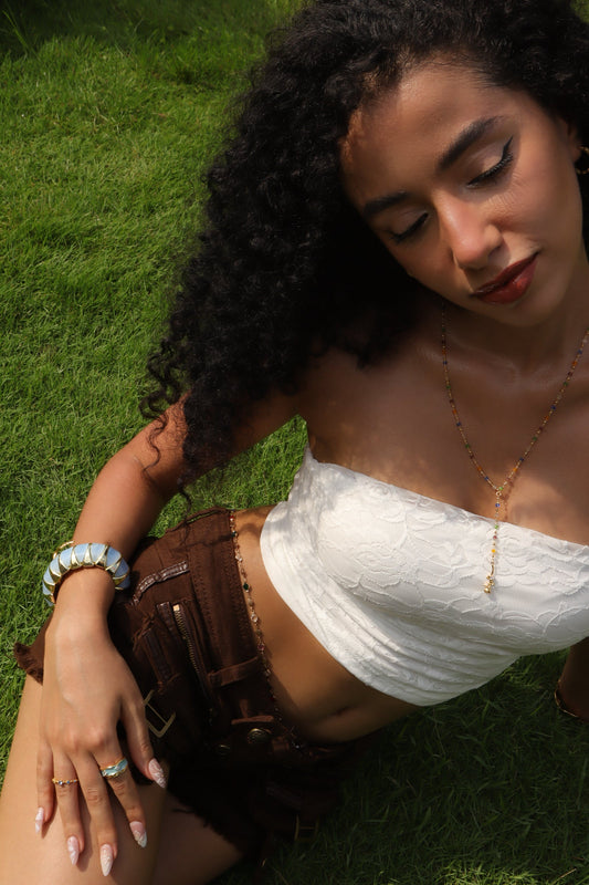 18K Real Gold Plated Color Gem Rose Lariat Long Necklace