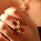 18K Gold Stainless Steel Red Cross Pearl Ring