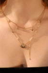 18K Real Gold Plated Shell Starfish Pearls Layer Necklace