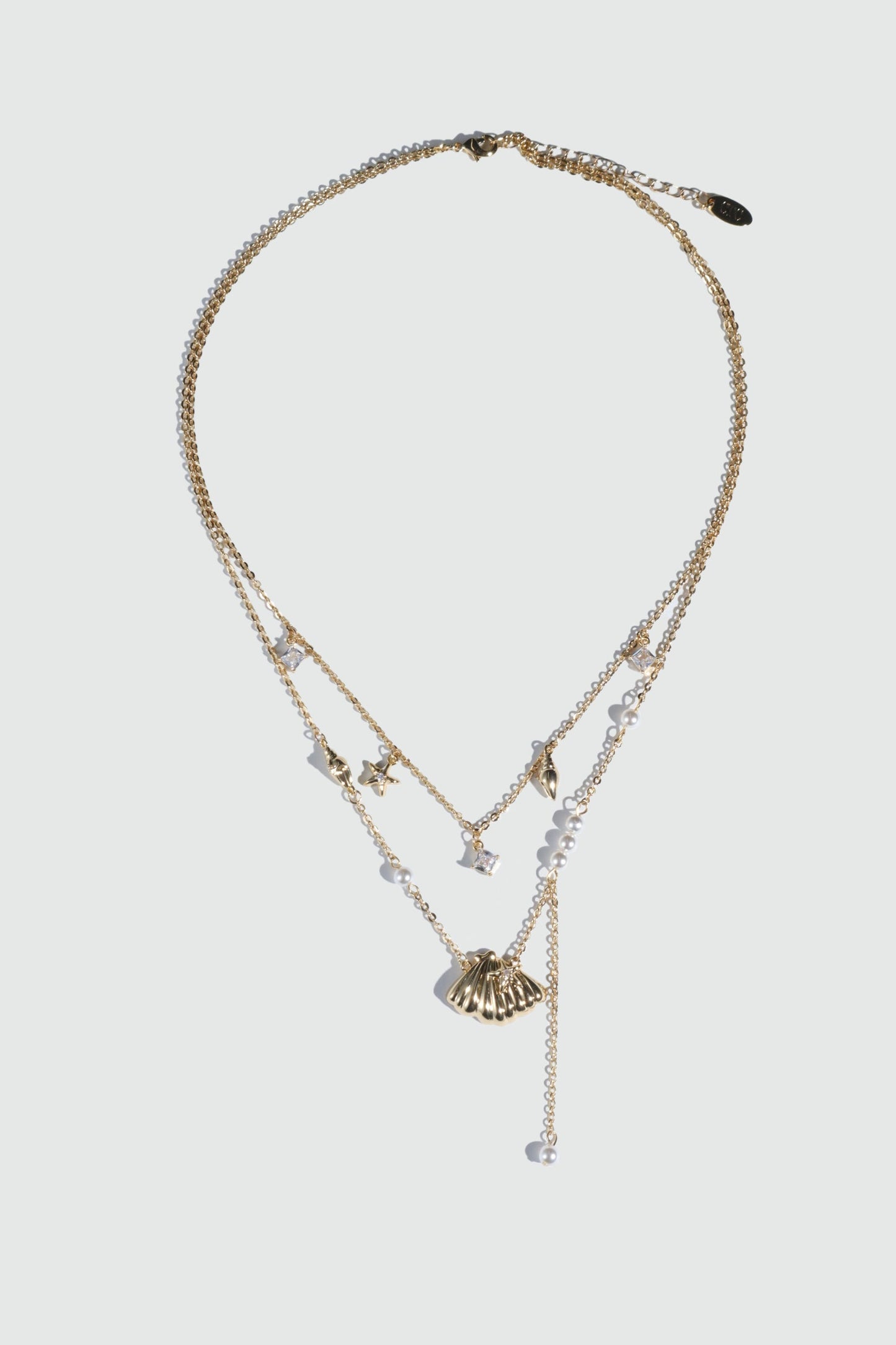 18K Real Gold Plated Shell Starfish Pearls Layer Necklace