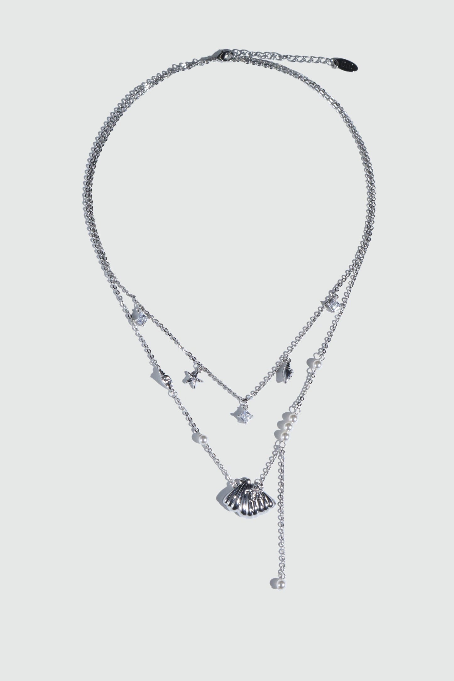 Platinum Plated Shell Starfish Pearls Layer Necklace