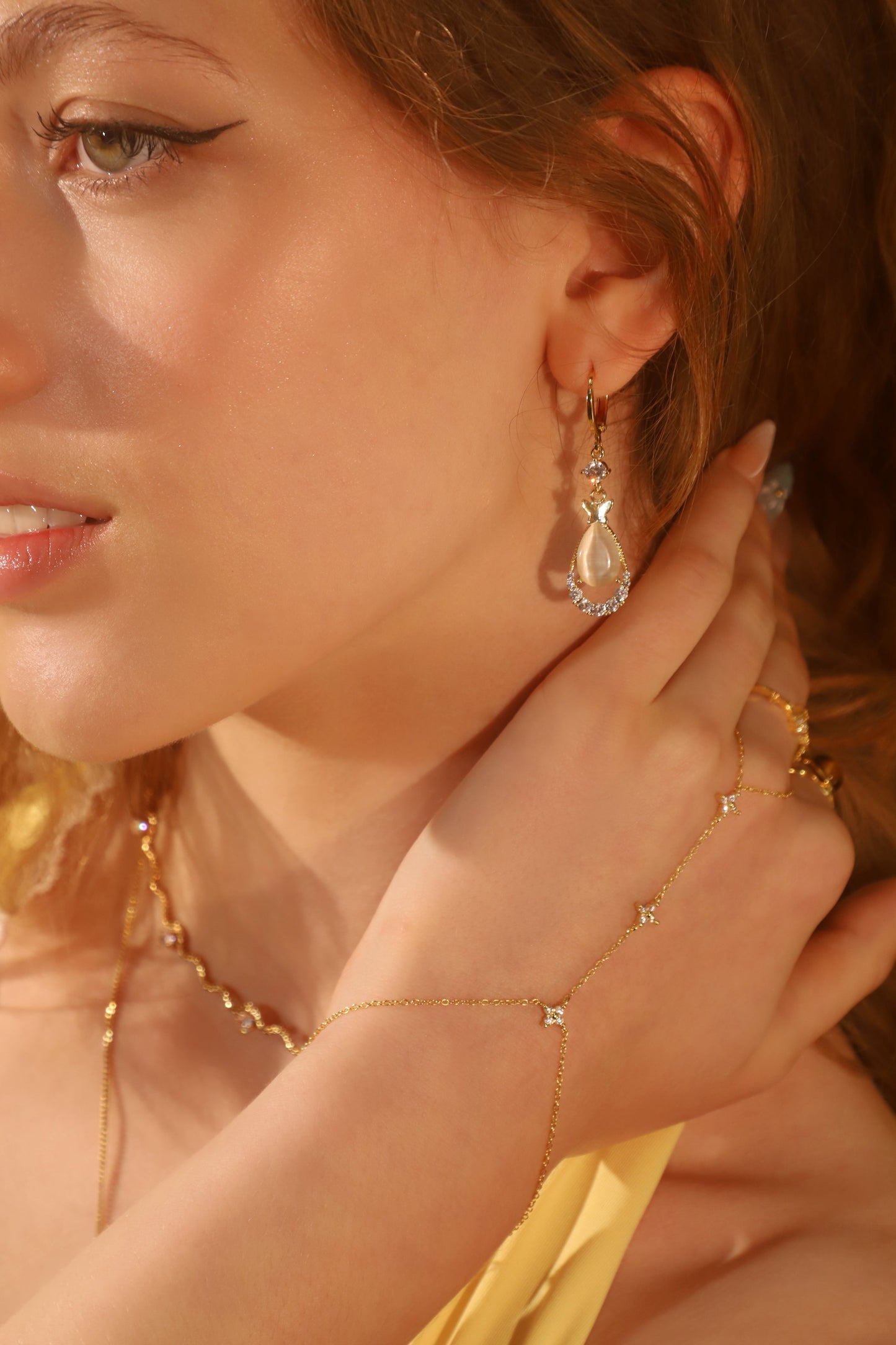 14K Real Gold Plated Diamond Opal Droplet Earrings