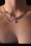 Platinum Plated Purple Glitter Gem Dangle Necklace