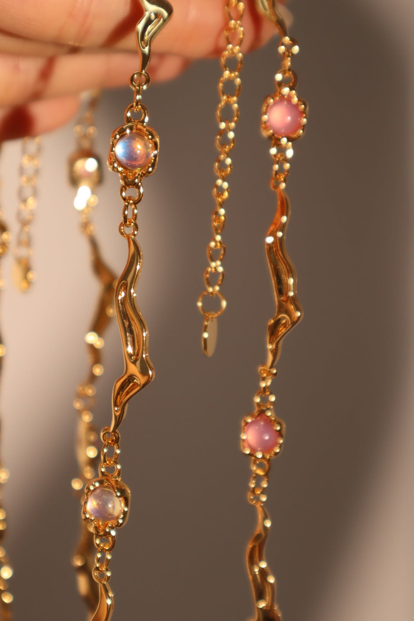 18K Real Gold Plated Multi Purple Opal Wave Necklace