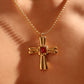 18K Gold Stainless Steel Red Gem Cross Necklace