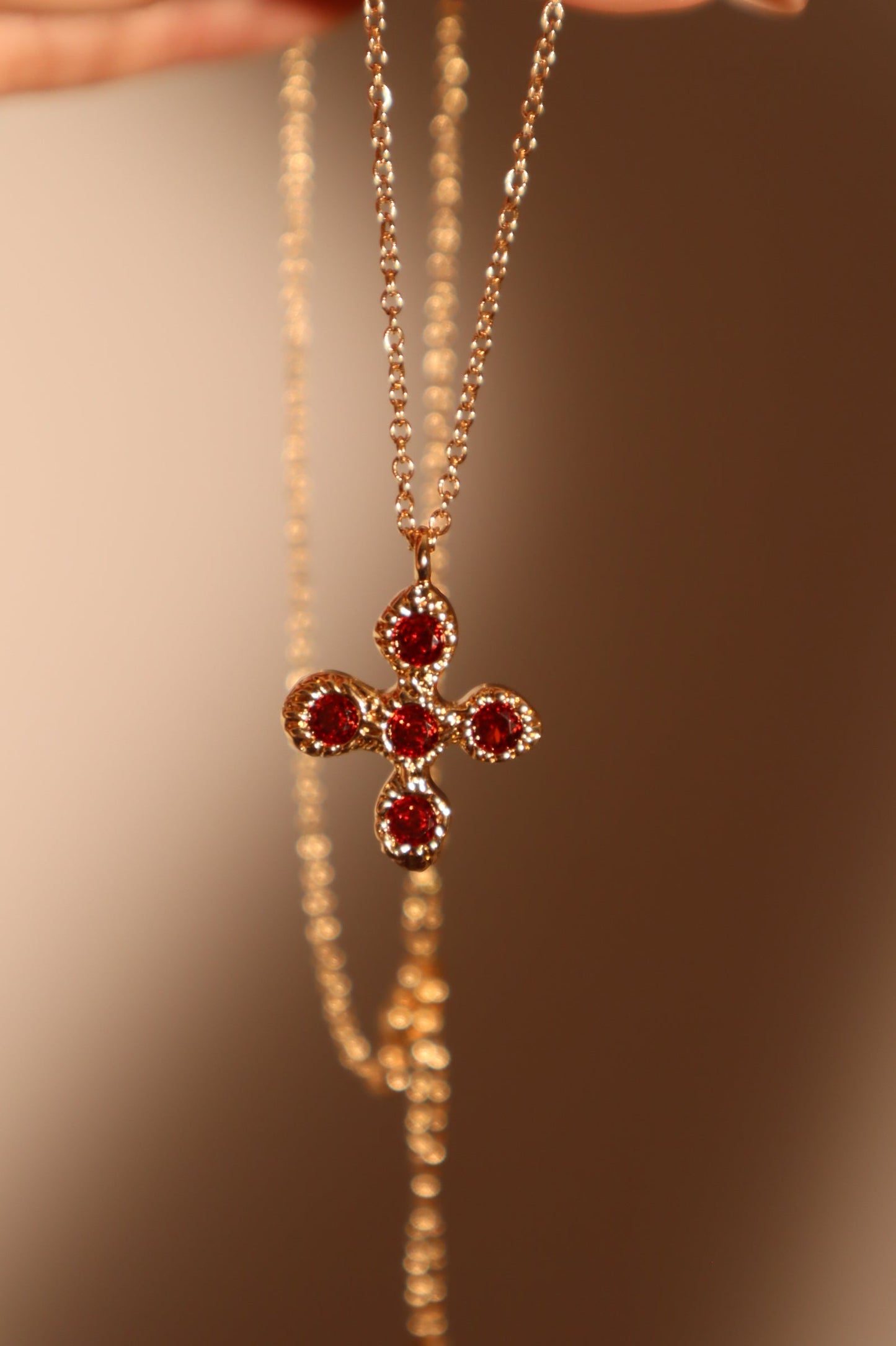 14K Real Gold Plated Red Cross Necklace