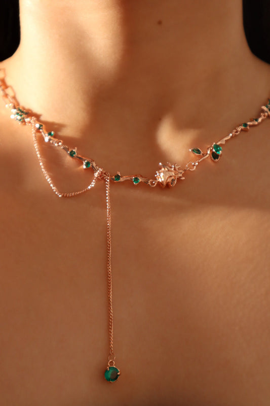 18K Rose Gold Plated Green Gem Rose Necklace