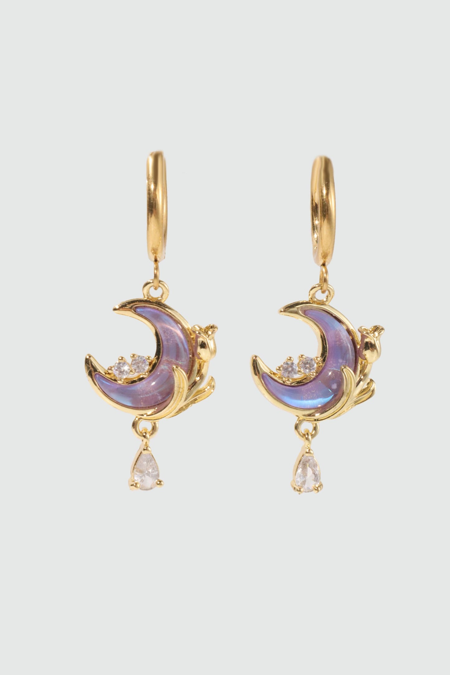18K Real Gold Plated Moonstone Rose Moon Earrings (Pre-order)