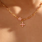 18K Real Gold Plated Pink Diamond Cross Necklace