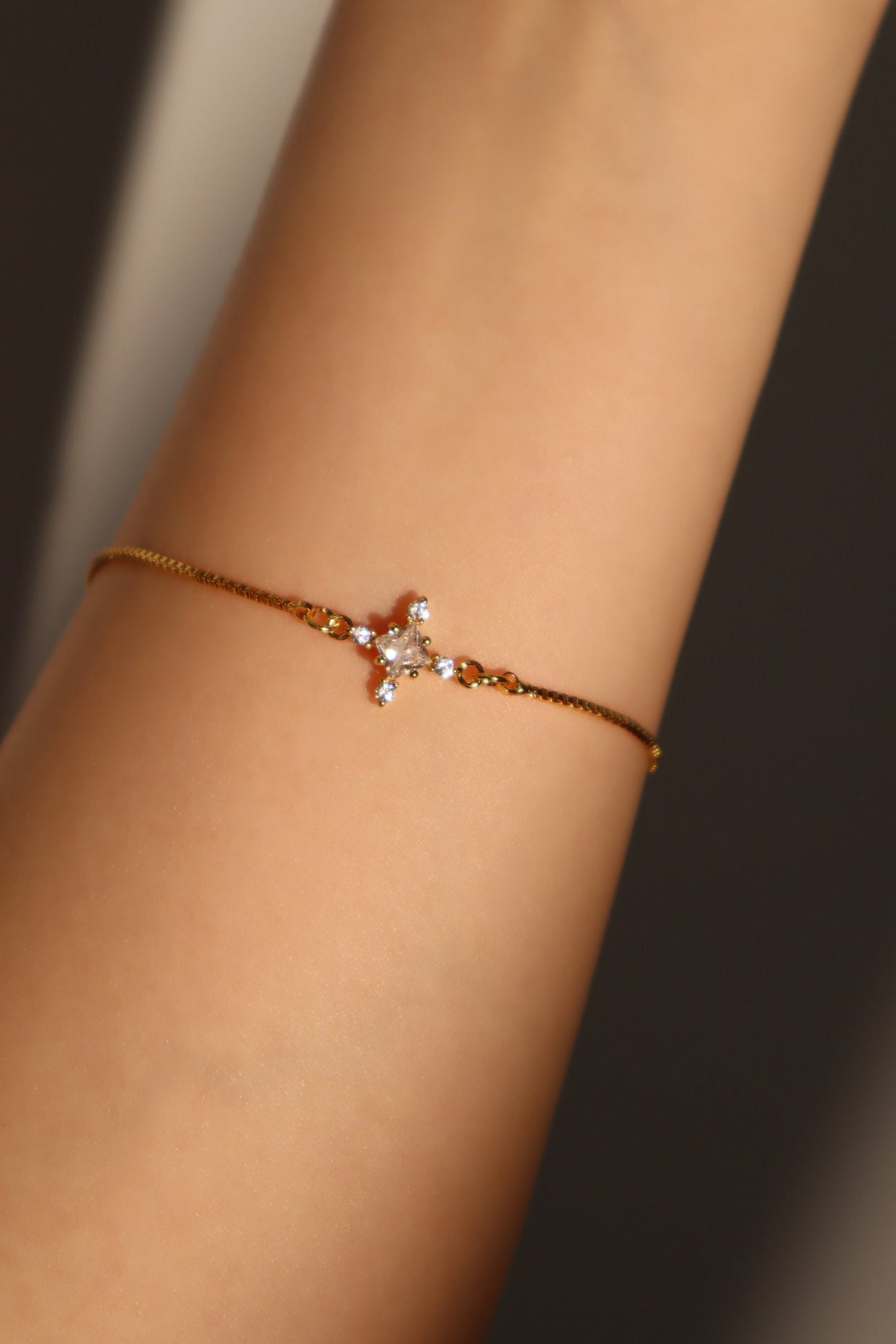 18K Real Gold Plated Diamond Cross Pendant Bracelet