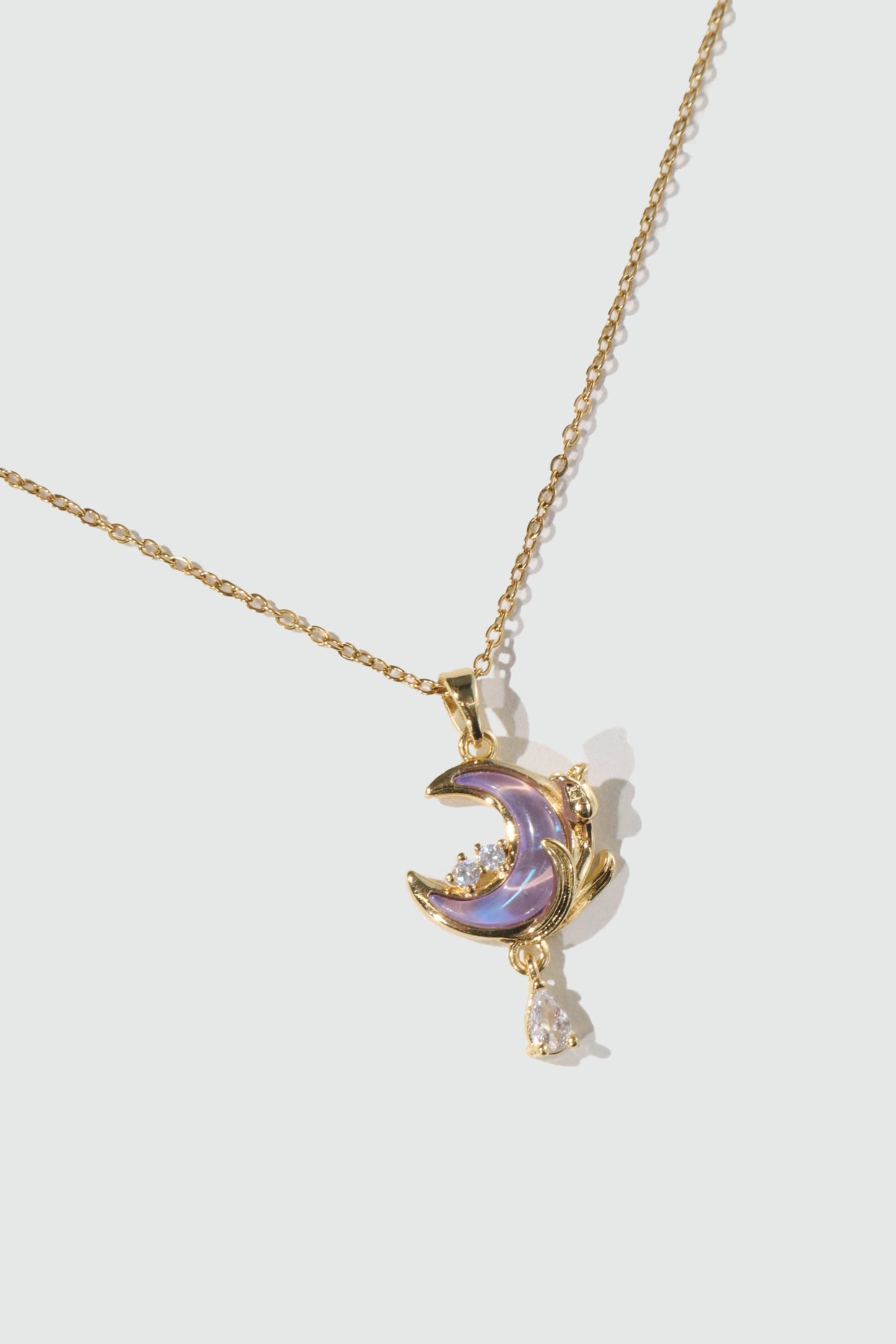 18K Real Gold Plated Moonstone Rose Moon Necklace