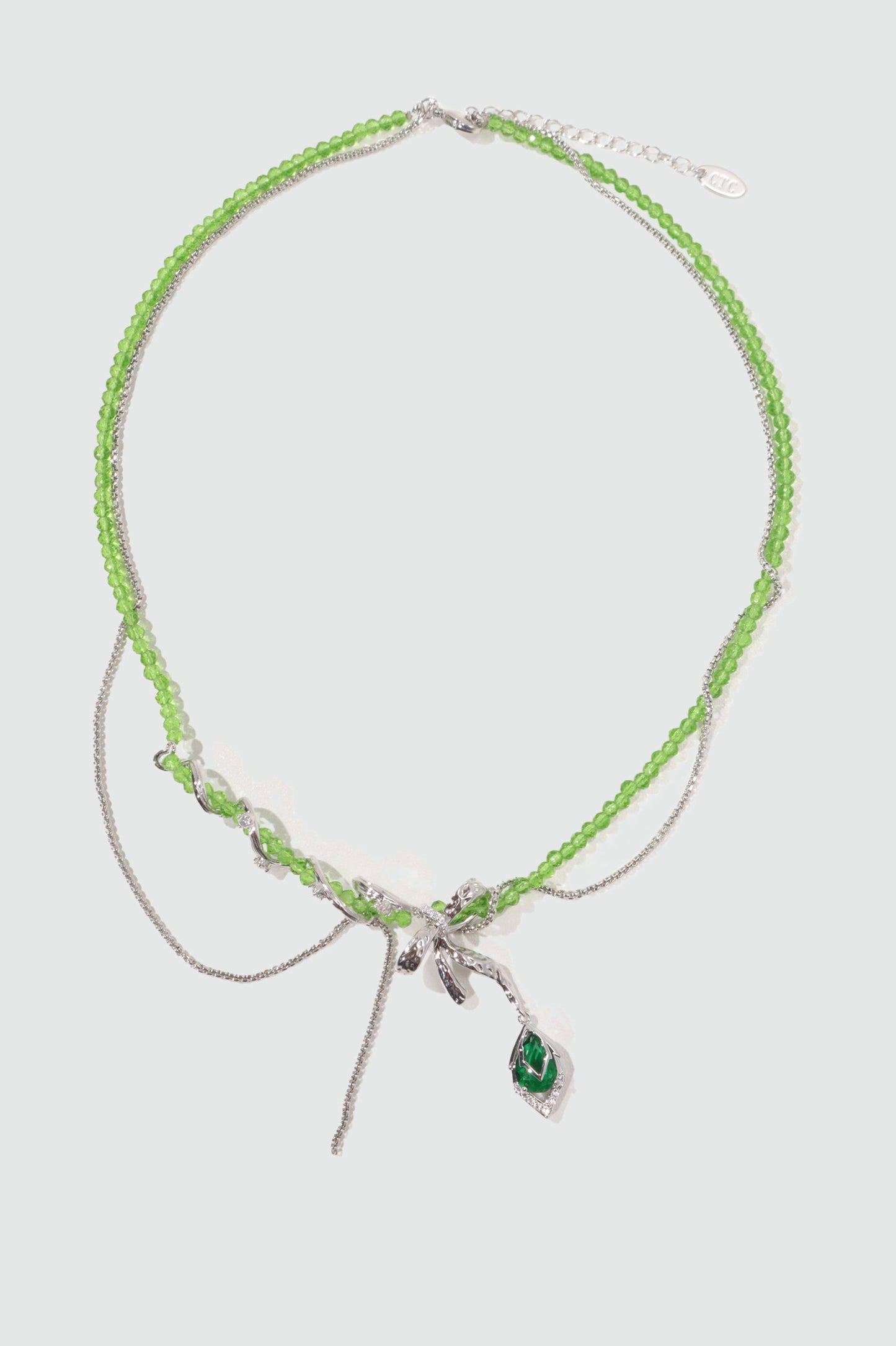 Platinum Plated Emerald Vine Bowknot Necklace