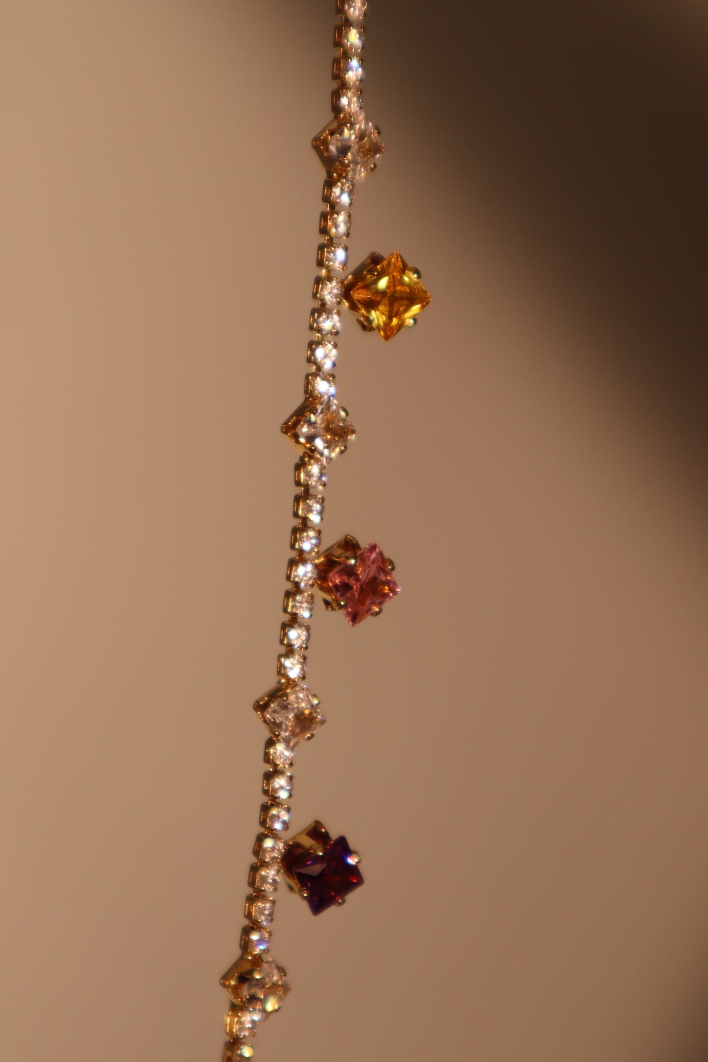 14K Real Gold Plated Color Gemstones Necklace