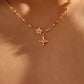 18K Real Gold Plated Pink Diamond Cross Necklace