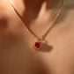 18K Real Gold Plated Red Gem Diamond Heart Necklace