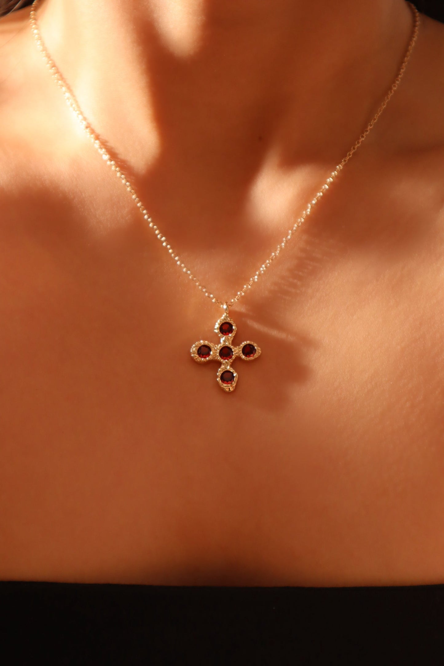 14K Real Gold Plated Red Cross Necklace