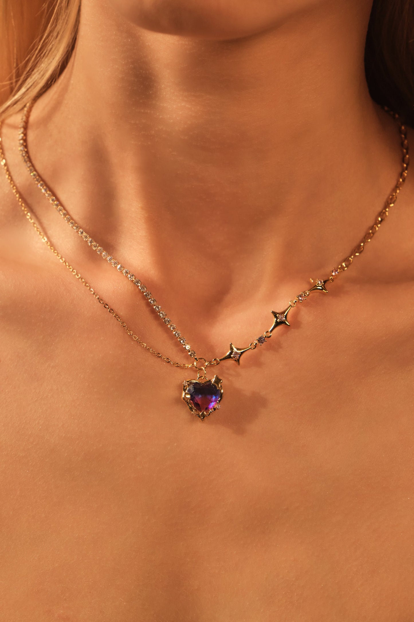 18K Real Gold Plated Gradient Heart Necklace