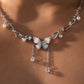 Platinum Plated Blue Crystal Butterfly Necklace