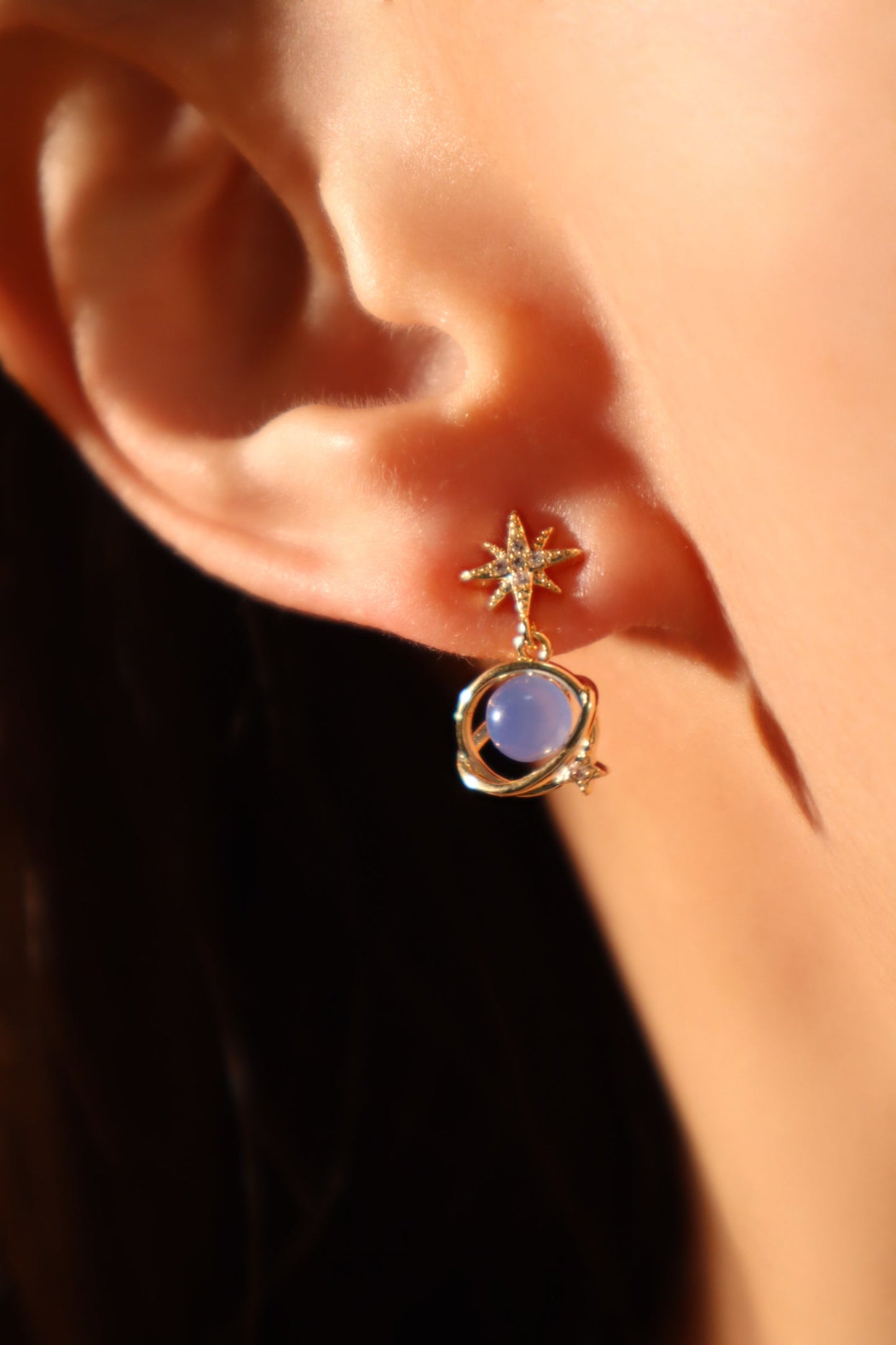 14K Real Gold Plated Moonstone Star Earrings