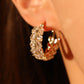 14K Real Gold Plated Diamond Leaf Hoop Earrings