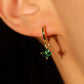 18K Real Gold Plated Green Gem Lucky Leaf Hoop Earrings