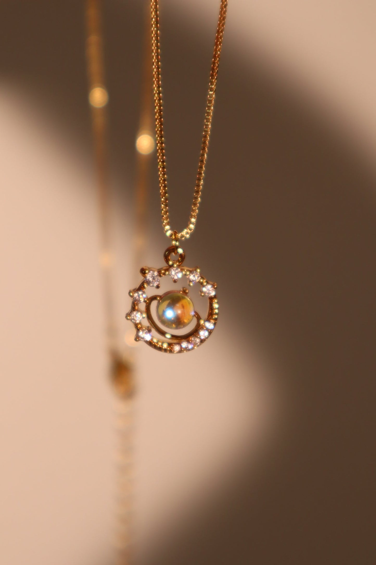 14K Real Gold Plated Moonstone Saturn Star Necklace