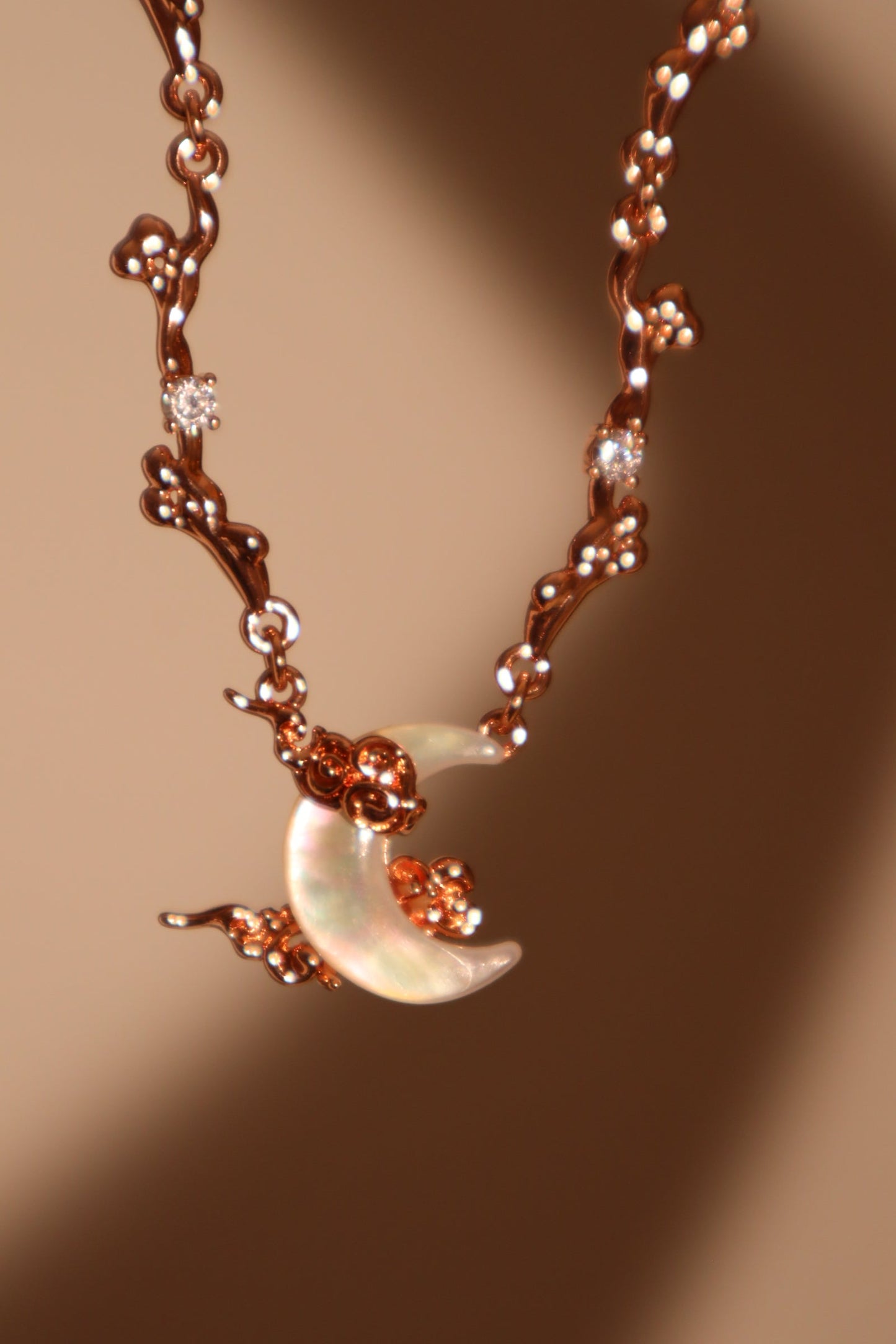 18K Rose Gold Plated Diamonds Natural Shell Moon Necklace