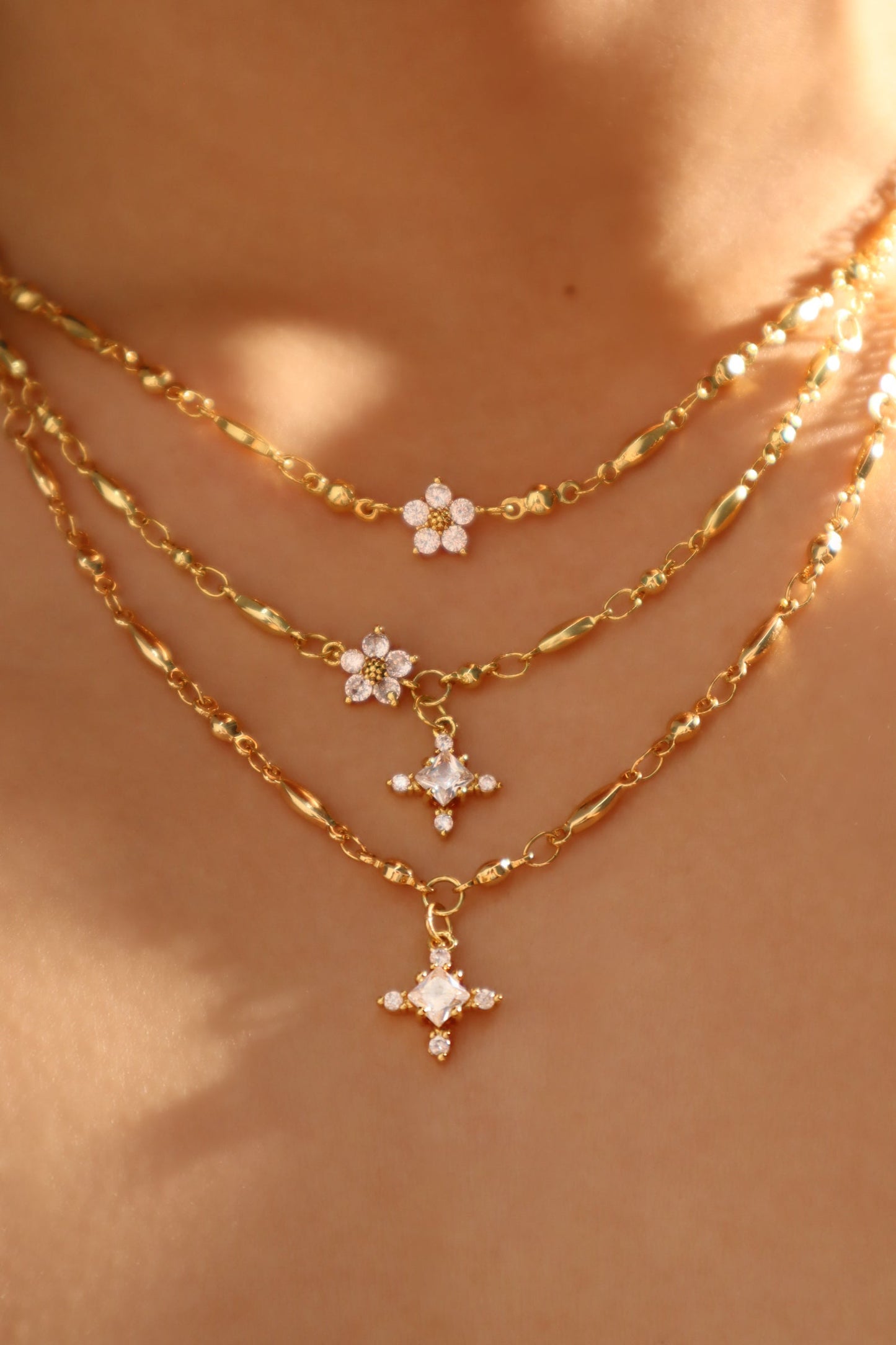 18K Real Gold Plated Diamond Cross Necklace