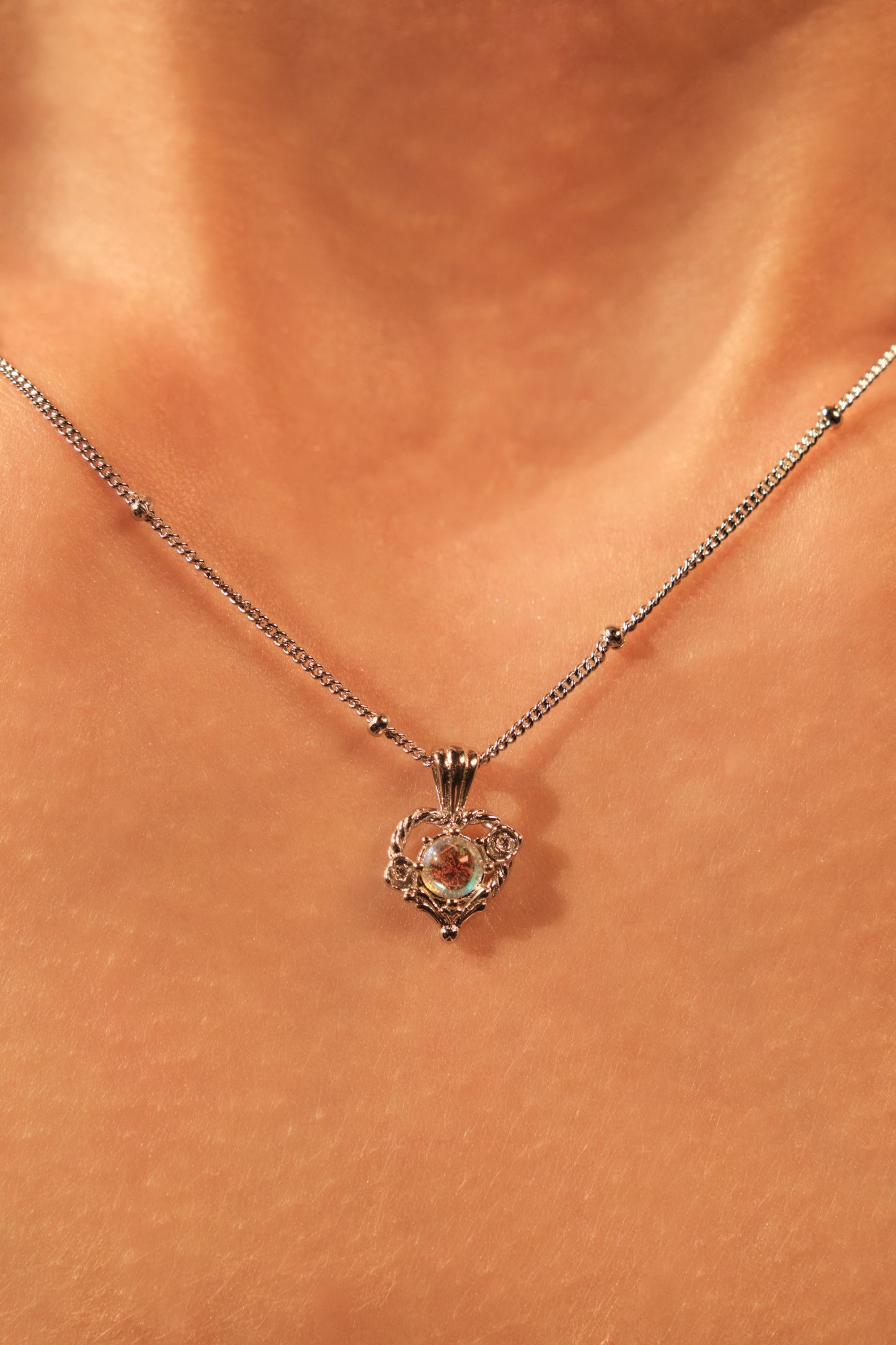 925 Sterling Silver Moonstone Heart Necklace