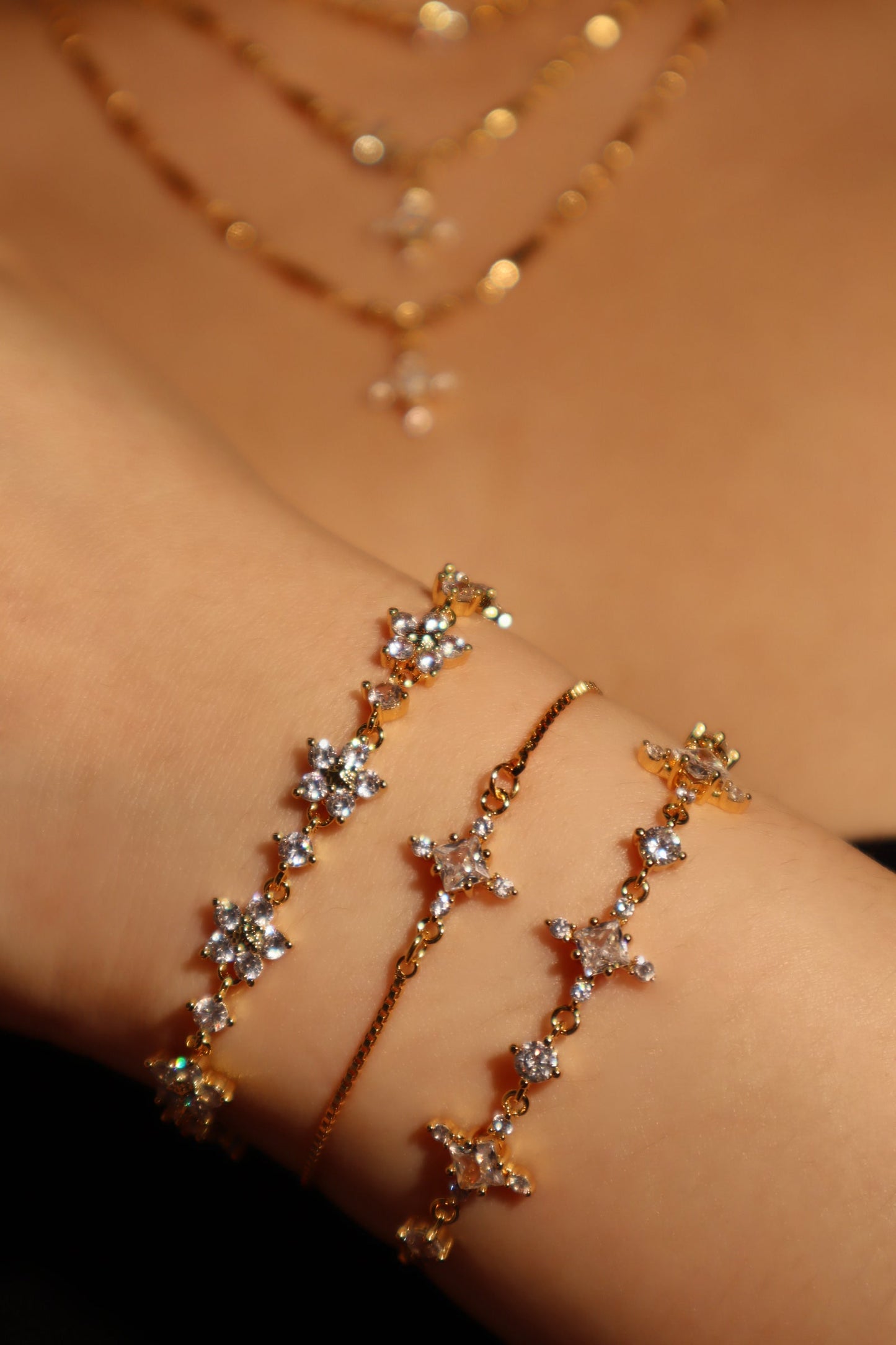 18K Real Gold Plated 3 in 1 Diamond Cross Bracelet