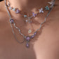 Platinum Plated Purple Glitter Gem Dangle Necklace