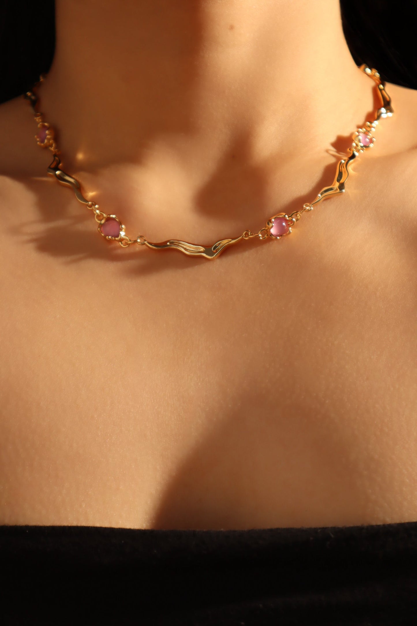 18K Real Gold Plated Multi Purple Opal Wave Necklace