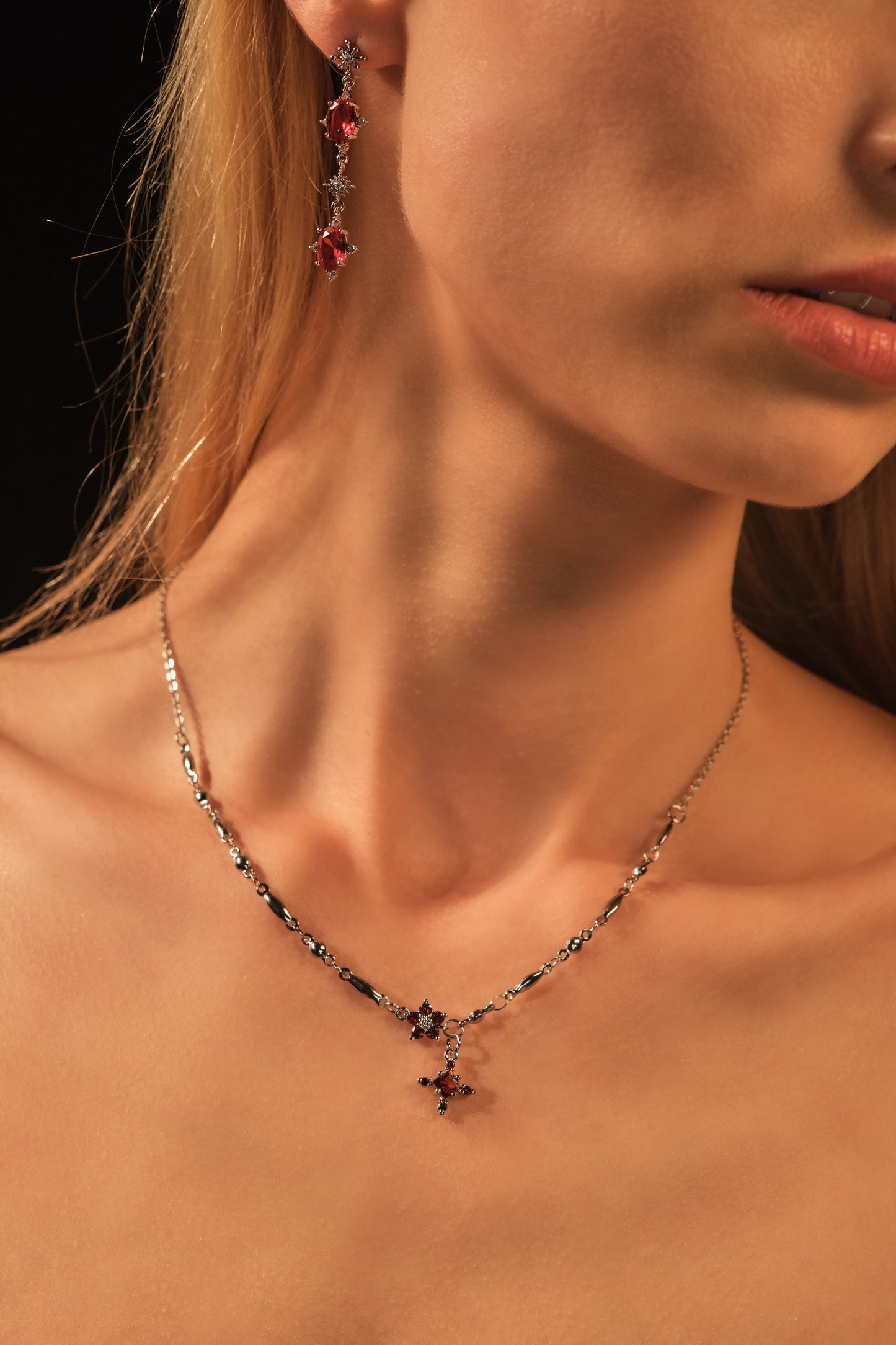 Red Gem Pole Star Earrings