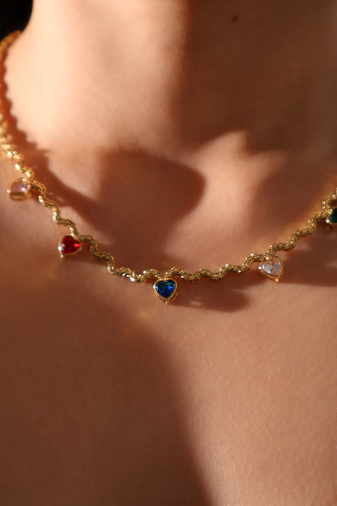 18K Gold Stainless Steel Color Gem Wave Necklace