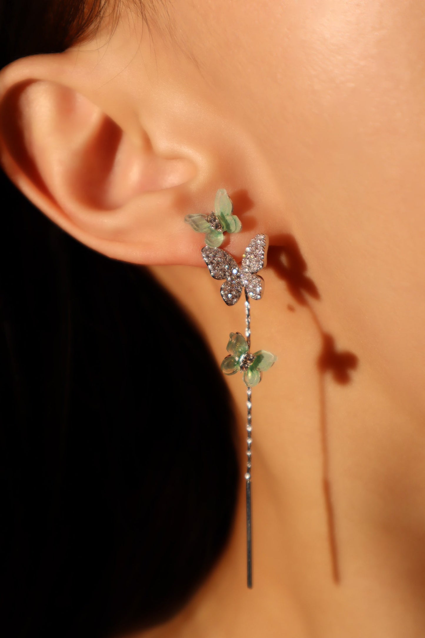 Diamond Green Butterfly Earrings