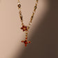 18K Real Gold Plated Garnet Diamond Cross Necklace