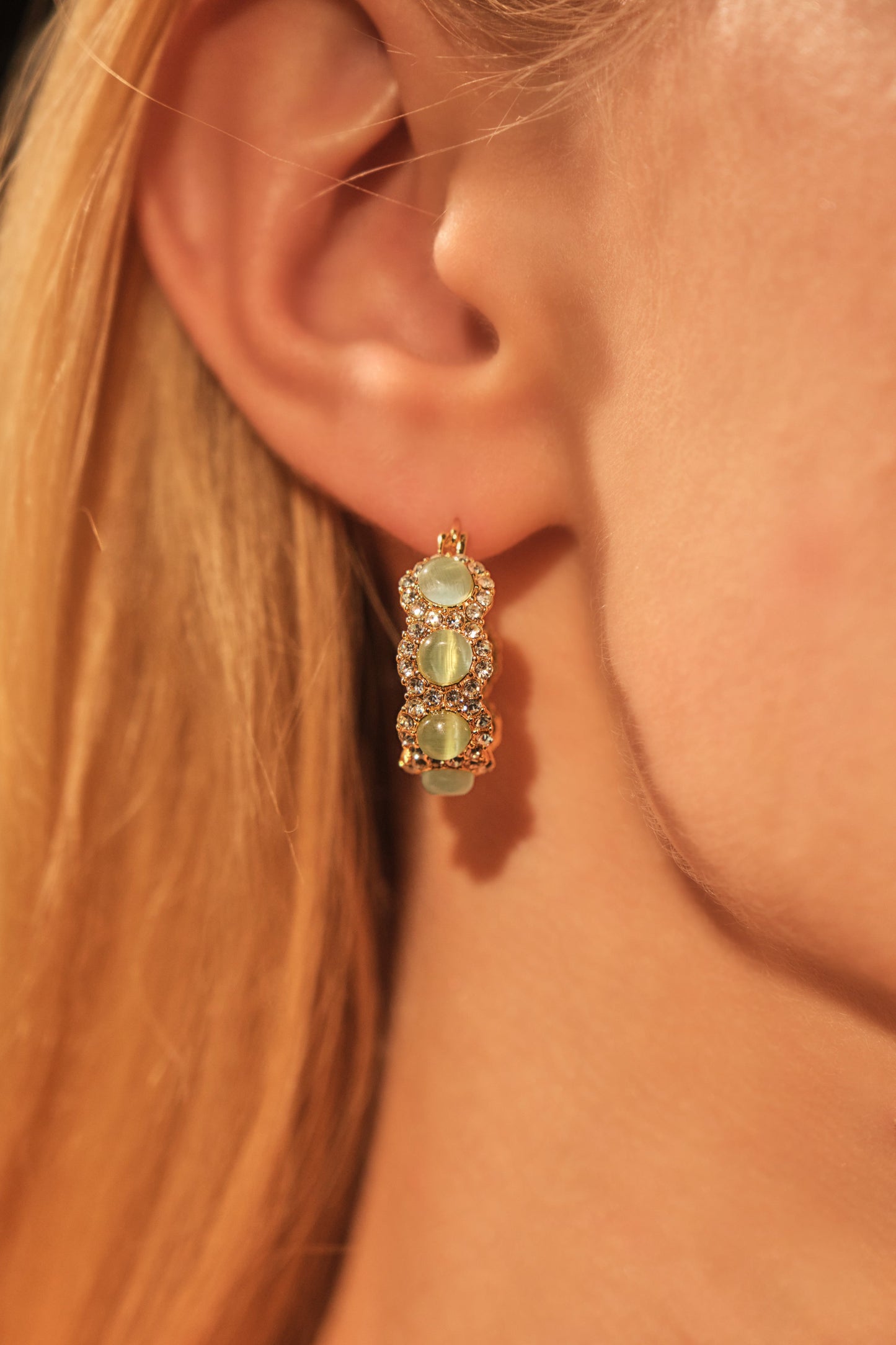 18K Real Gold Plated Green Opal Hoop Earrings