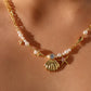 18K Real Gold Plated Sea Shell Pearls Necklace