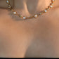 18K Real Gold Plated Multi Diamond Pearl Necklace