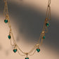 14K Real Gold Plated Double Layer Green Heart Necklace